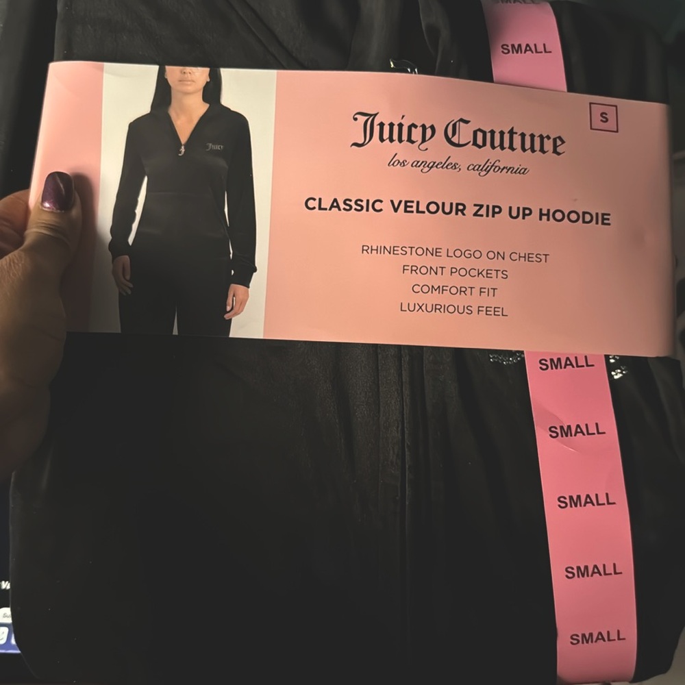 NWT Juicy Couture Velour‎ Track Hoodie SZ SMALL BLACK